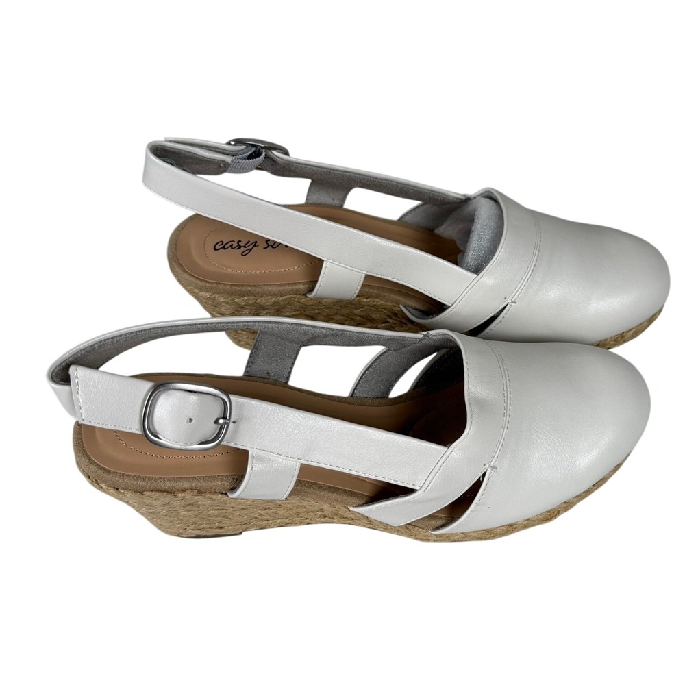 Easy Street Womens 8.5 White Wedge Sandals Espadrille Slingback Comfort Boho